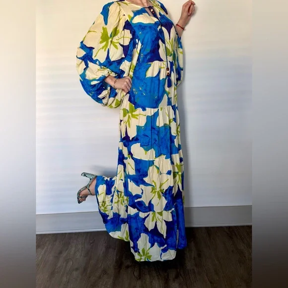 NEW Viscose Floral Blue and Green Maxi Dress - Picture 2 of 4